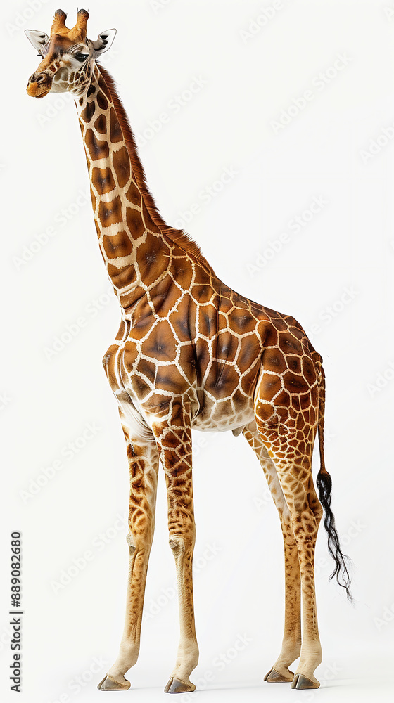 Naklejka premium Full Body, A Photo Of A Standing Giraffe, A White Background Photography
