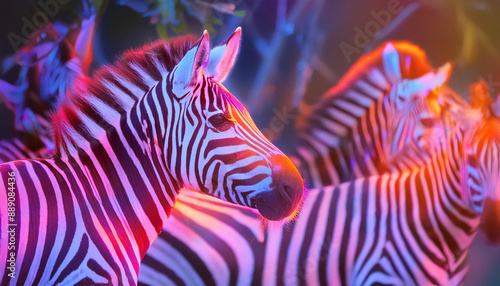 Radiant Zebra Stripes - A fascinating neon representation of a zebra's zebra stripes arranged in a dynamic pattern © michaswelt