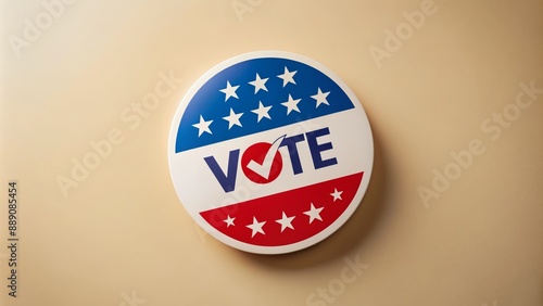 A colorful voting sticker mockup with a checkmark and stars, isolated on a neutral background, perfect for election and democracy-related designs and materials.