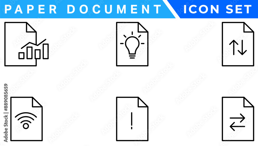Paper document icon set. Folded written paper document page icon vector element. Linear File icon in different styles. Paper document icon set. Folded written paper document page icon vector element. Linear File icon in different styles.