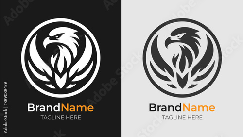 Powerful and Angry Eagle Logo Design. This minimalist logo features a fierce eagle in mid-flight, capturing the power and anger of the majestic bird.