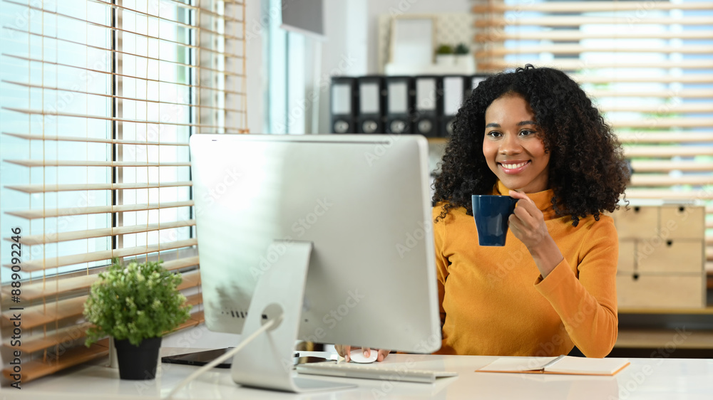 Portrait of stylish young African American businesswoman working on new project at home office Portrait of stylish young African American businesswoman working on new project at home office