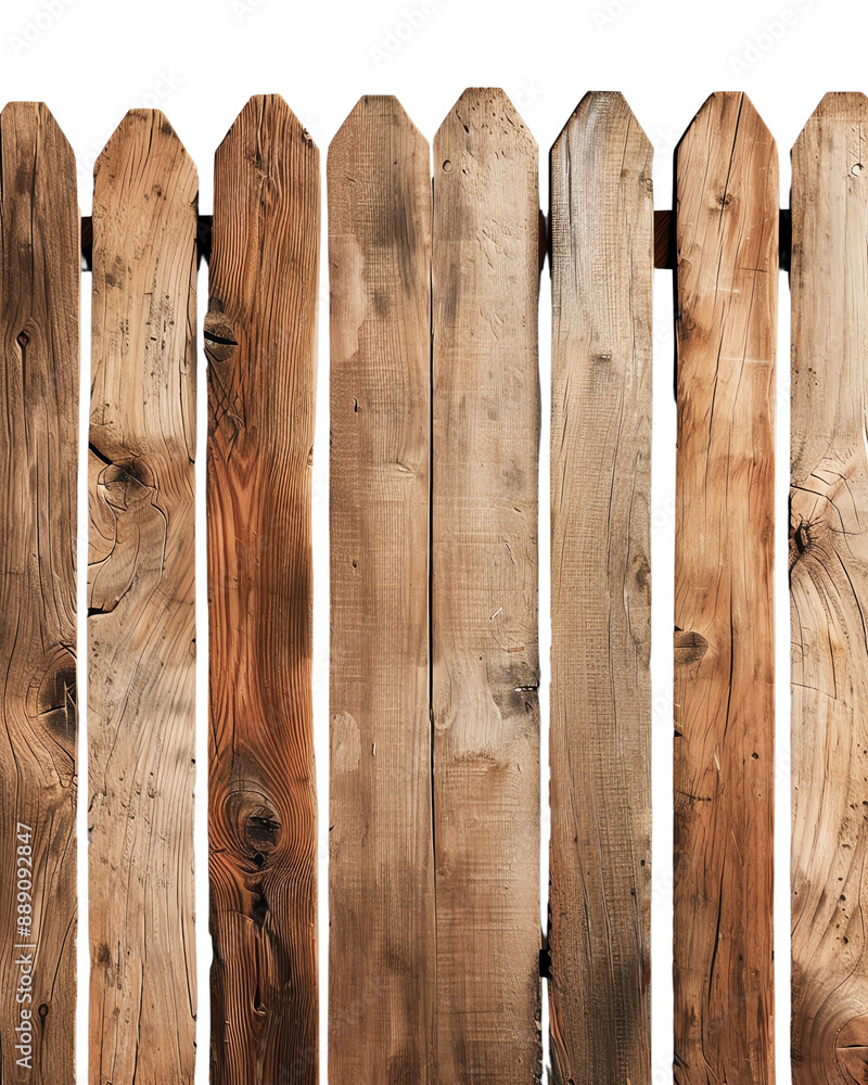 Fototapeta premium Rustic wooden fence with vertical planks arranged closely together, showcasing a natural, weathered texture. Perfect for backgrounds and projects.