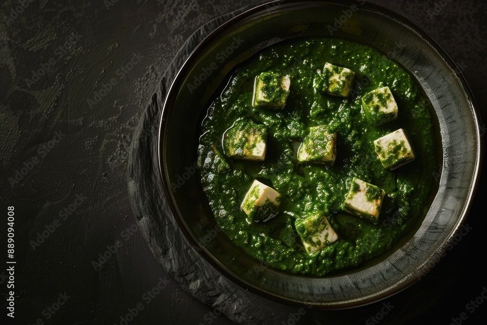 A bowl of green food with a black rim A bowl of green food with a black rim