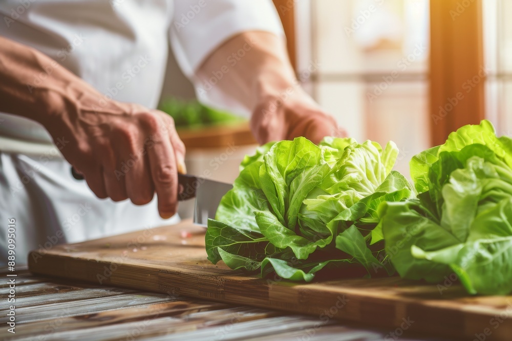 slicing a green salad in close-up. women's hands cut vegetables with a knife. preparation of Greek salad. Beautiful simple AI generated image in 4K, unique. slicing a green salad in close-up. women's hands cut vegetables with a knife. preparation of Greek salad. Beautiful simple AI generated image in 4K, unique.