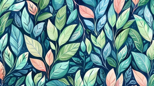 Wallpaper Mural Abstract Blue and Green Leaves Pattern. Torontodigital.ca