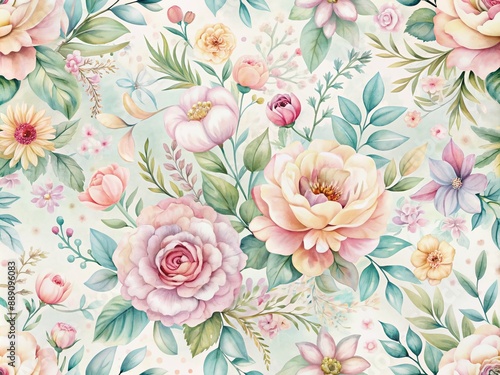 Wallpaper Mural Soft pastel hues blend with delicate digital watercolor florals in a seamless pattern, evoking a whimsical and dreamy atmosphere perfect for spring and Easter designs. Torontodigital.ca