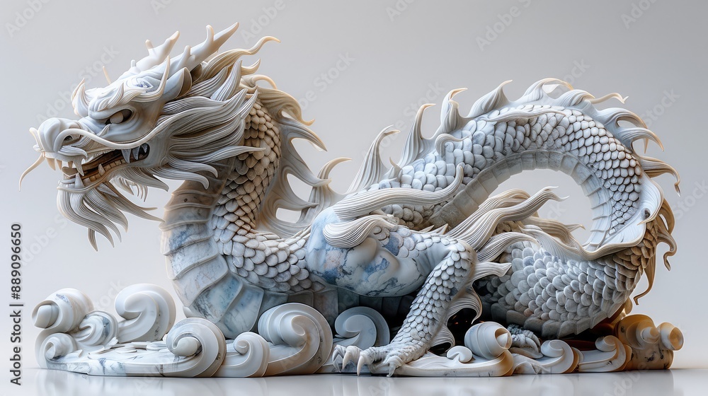 Ornate White Marble Dragon Sculpture with Intricate Details Ornate White Marble Dragon Sculpture with Intricate Details
