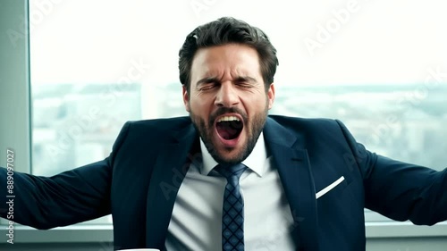Exhausted Businessman in Elegant Suit Yawning, Sleepy Employee or Manager in the Morning