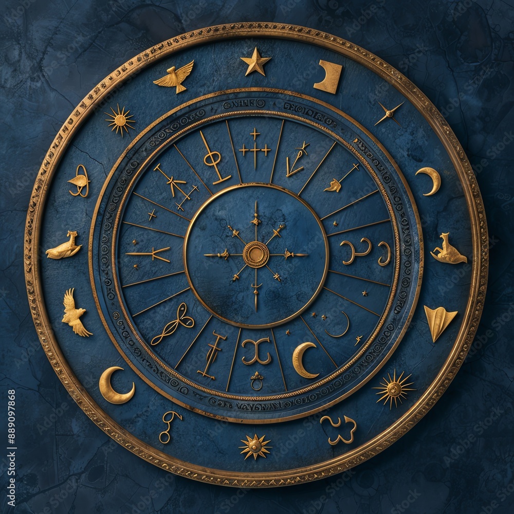 Obraz premium Detailed illustration of the zodiac wheel with all 12 signs, zodiac wheel, astrology symbols