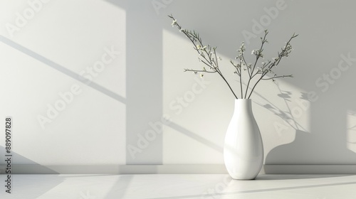 White Vase with Flowers and Shadow.