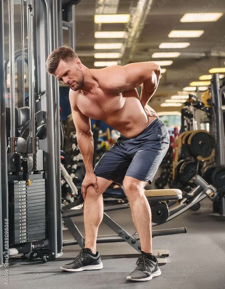 Athlete experiencing back pain after intense training. Athlete experiencing back pain after intense training.
