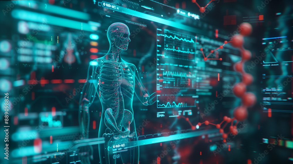 Futuristic medical interface with anatomy diagrams Futuristic medical interface with anatomy diagrams