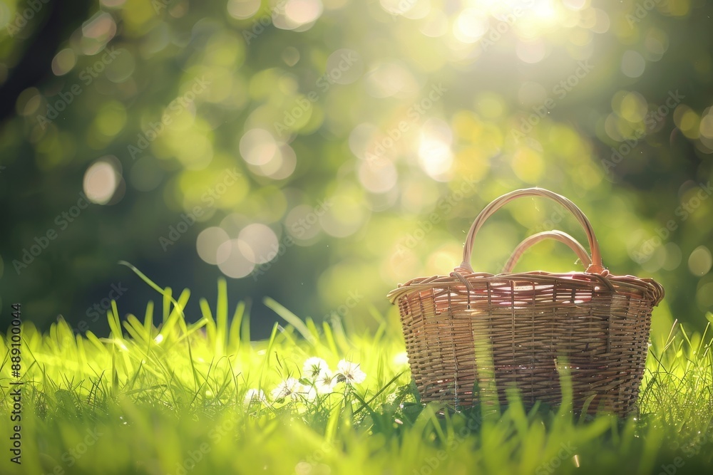 Idyllic Picnic Basket in a Sunlit Field with a Dreamy Bokeh Effect Idyllic Picnic Basket in a Sunlit Field with a Dreamy Bokeh Effect
