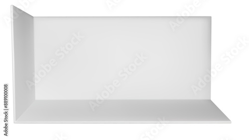 3d booth stand mockup for event. Blank exhibition corner room rectangle mock up. Empty presentation interior render with floor. Tradeshow showroom for press promotion. Expo kiosk box area layout