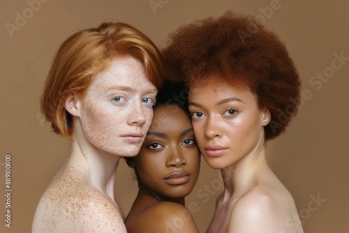 Collage of Female Faces from Various Ethnicities, Concept of Multi-Ethnic Beauty Standards, Diversity, and Unity in Contemporary Art. Beautiful simple AI generated image in 4K, unique.