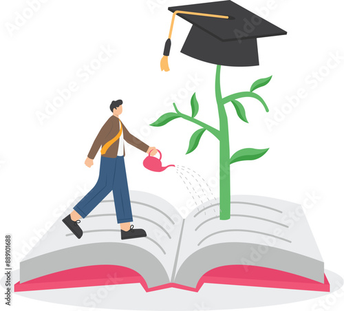 Financial education illustration set. Student characters investing money in education and knowledge. Personal finance management and financial literacy concept. Vector illustration.

