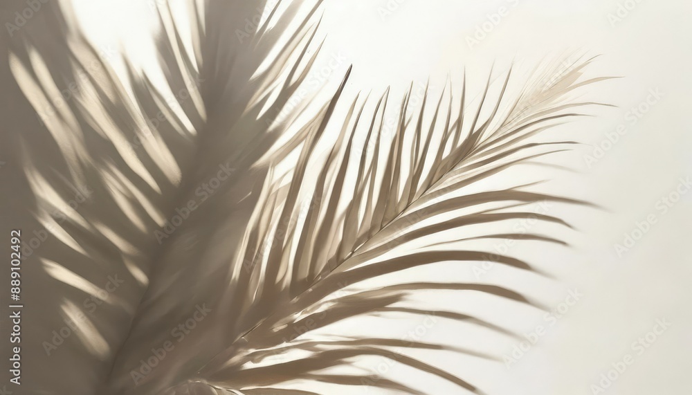 Obraz premium background gentle aesthetics the shadow of a palm tree branch on the wall pastel colors beige gray white blurred background watercolor drawing