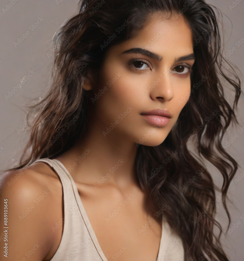 Close up portrait of beautiful Indian female model in 20s with perfect glowy skin Close up portrait of beautiful Indian female model in 20s with perfect glowy skin