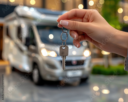 RV dealer giving the keys to a buyer