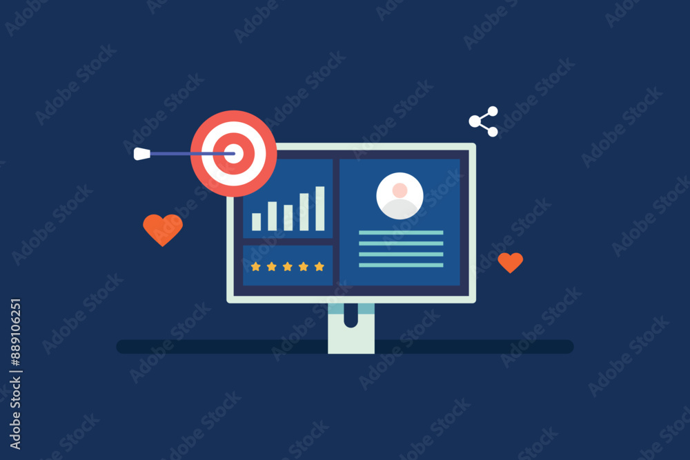 Targeting specific audience through digital marketing campaign. Audience re targeting. Custom audience targeting. Vector illustration with icons Targeting specific audience through digital marketing campaign. Audience re targeting. Custom audience targeting. Vector illustration with icons