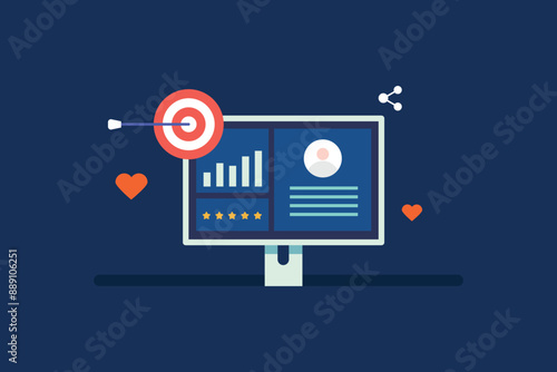 Targeting specific audience through digital marketing campaign. Audience re targeting. Custom audience targeting. Vector illustration with icons