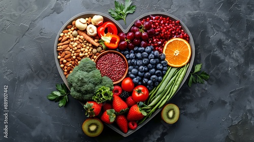 Healthy food arrangement in heart shape