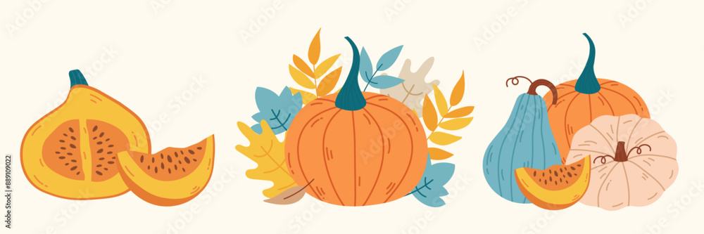 Naklejka premium Harvest festival background design set