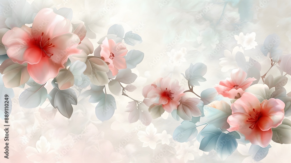 Delicate pink flowers bloom on a soft, blurred background, creating a dreamy, romantic Delicate pink flowers bloom on a soft, blurred background, creating a dreamy, romantic