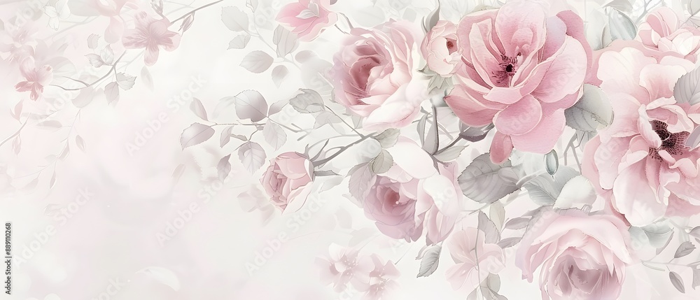 Delicate pink roses on a soft white background. Delicate pink roses on a soft white background.