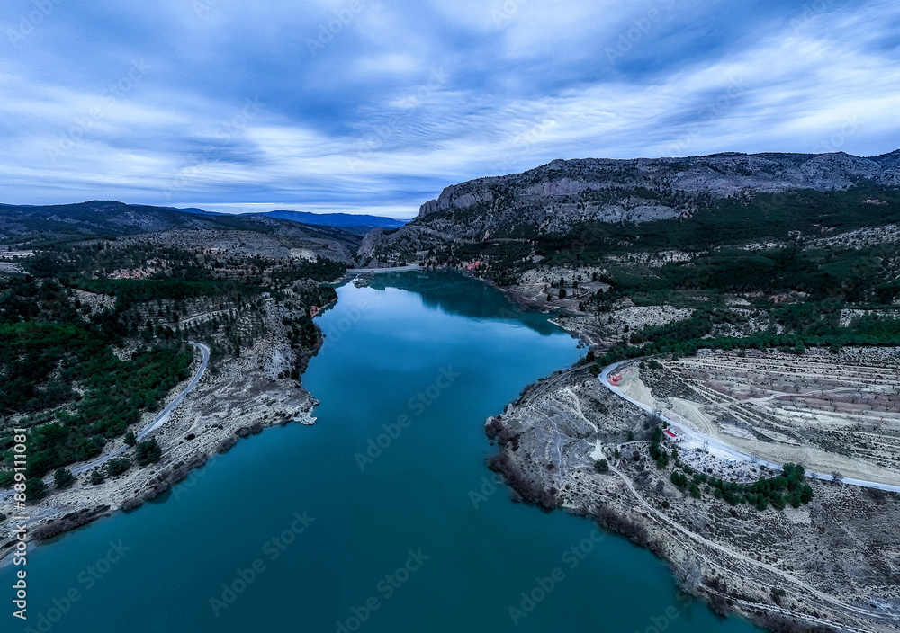 Aerial view of the Taibilla reservoir, Nerpio, Albacete, Spain Aerial view of the Taibilla reservoir, Nerpio, Albacete, Spain