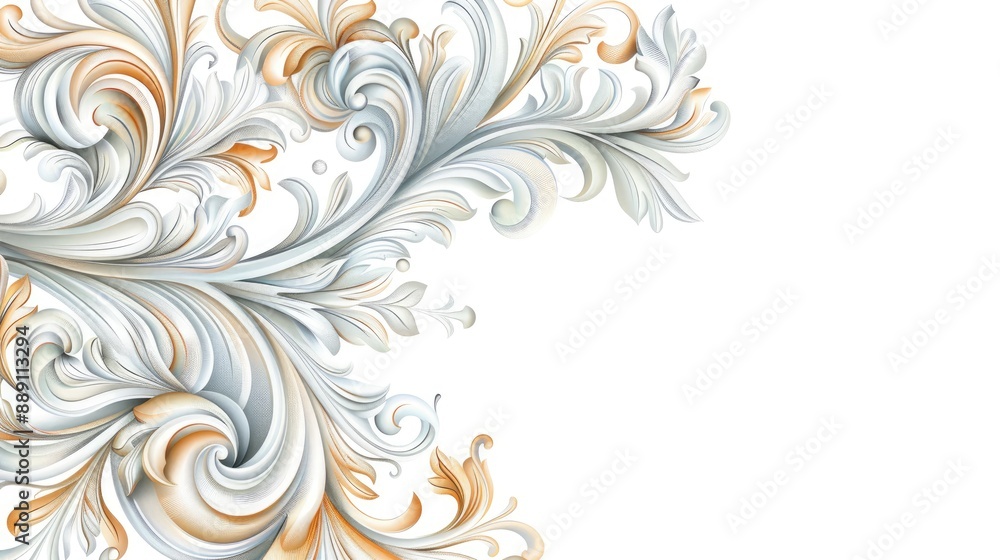 A decorative golden floral design with swirling leaves and intricate details A decorative golden floral design with swirling leaves and intricate details
