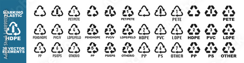 Set of badges for marking plastic. Industrial marking of plastic products. Environmental reusable plastic illustration