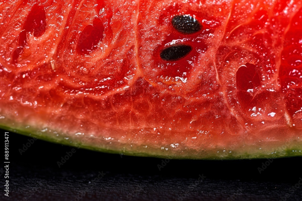 Close-Up View of Ripe Watermelon Flesh With Seeds. Beautiful simple AI generated image in 4K, unique.