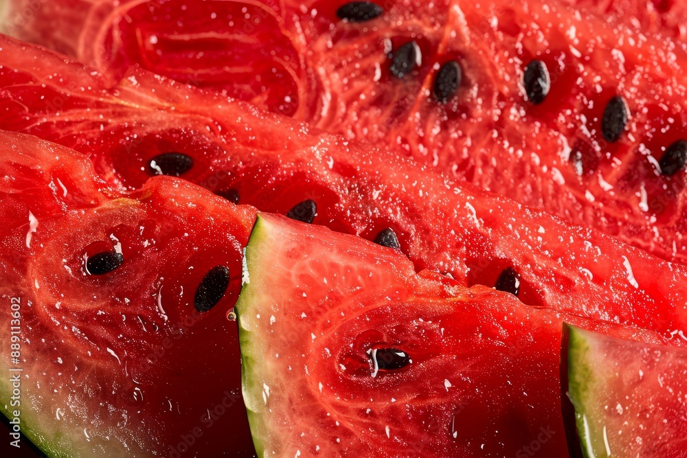 close-up view of the inside surface of a red watermelon with black seeds. Beautiful simple AI generated image in 4K, unique. close-up view of the inside surface of a red watermelon with black seeds. Beautiful simple AI generated image in 4K, unique.