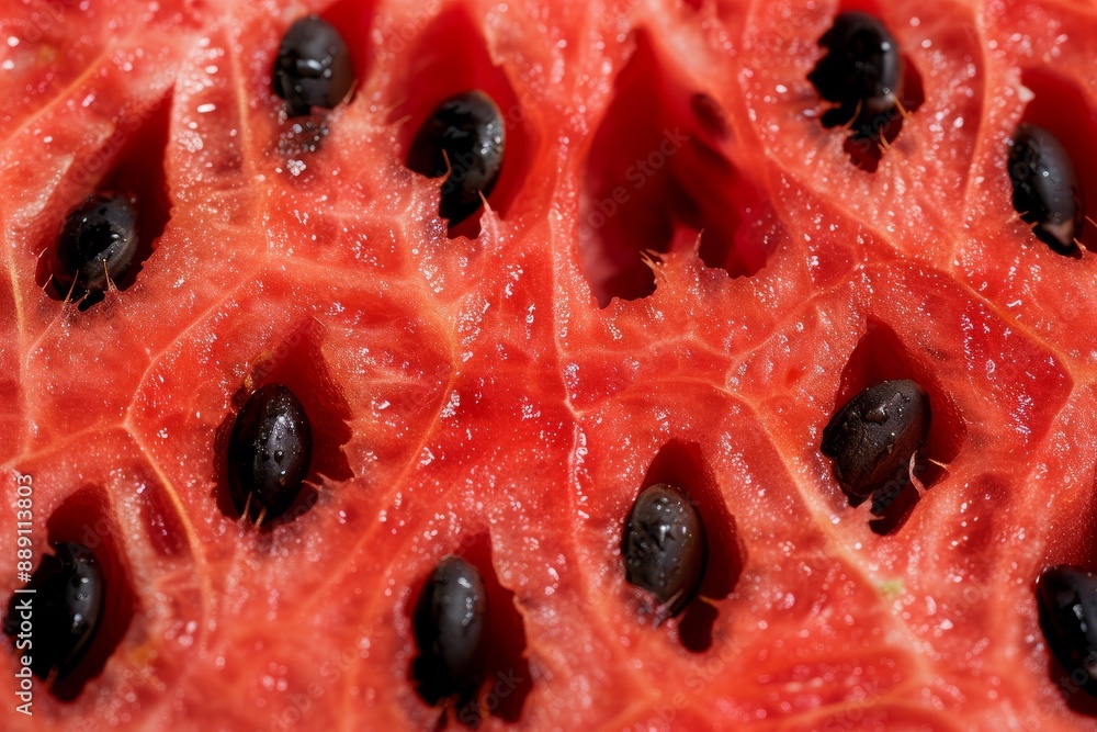 Close-up shot of a refreshing watermelon slice being bitten into, with water droplets glistening on the fruit. Beautiful simple AI generated image in 4K, unique. Close-up shot of a refreshing watermelon slice being bitten into, with water droplets glistening on the fruit. Beautiful simple AI generated image in 4K, unique.