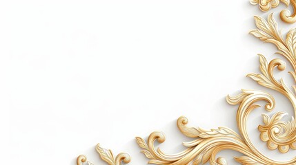 A decorative golden floral design with swirling leaves and intricate details