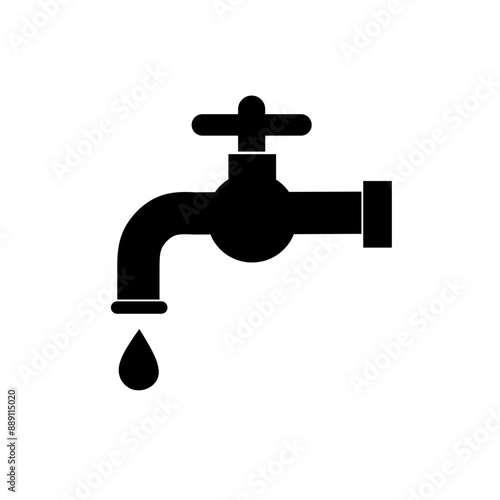 vector faucet with water drops on white background