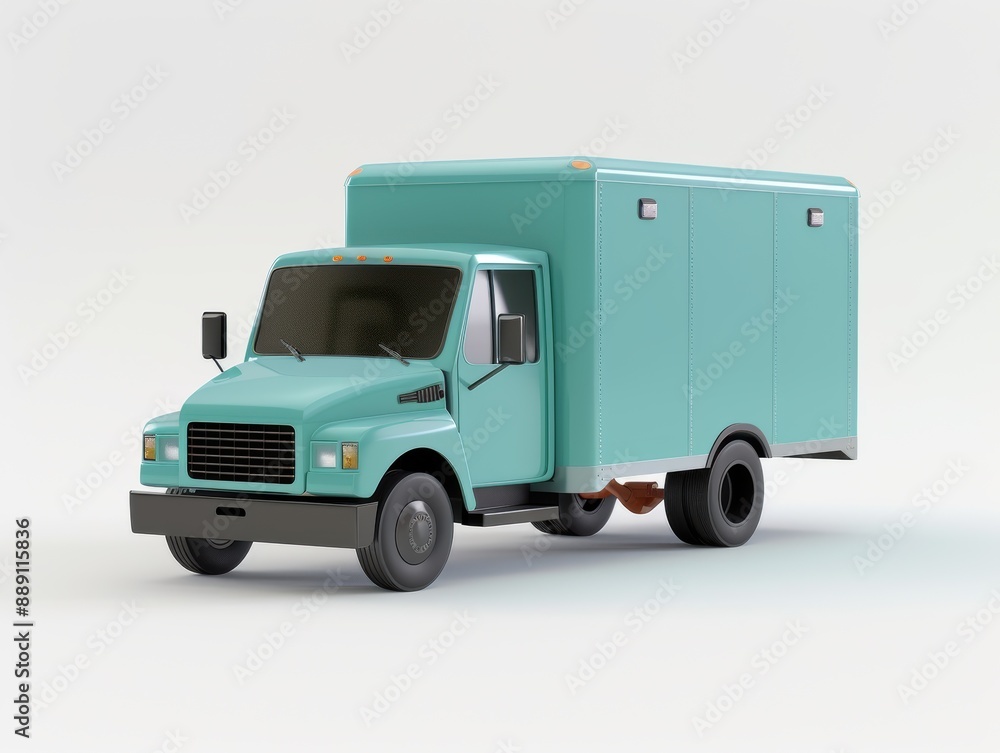 A blue truck is parked on a white background A blue truck is parked on a white background