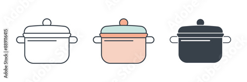 Saucepan, Cooking Pot icon theme symbol vector illustration isolated on white background