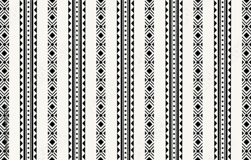 Ethnic tribal black and white line background. Seamless tribal stripe pattern, folk embroidery, tradition geometric  ornament. Traditional Native and  design for fabric, textile, print, rug, paper