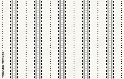 Ethnic tribal black and white line background. Seamless tribal stripe pattern, folk embroidery, tradition geometric  ornament. Traditional Native and  design for fabric, textile, print, rug, paper