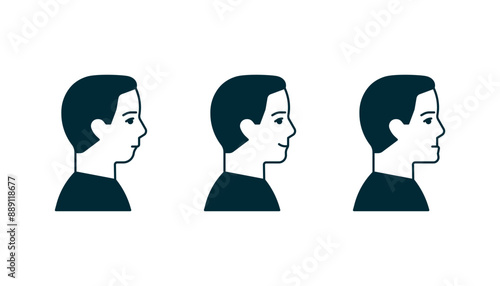 Bite normal jaw and malocclusion, face man in profile set. Dental problem. Wrong bite, lower jaw extended forward and retracted. Bite correction. Vector illustration