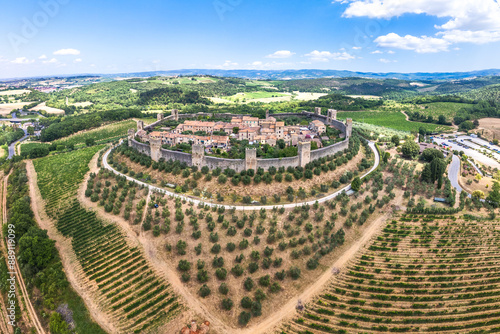 Panoramic aerial view of the medieval town of Monteriggioni. Siena province, Tuscany italy photo