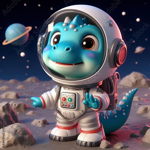 Cute Dinosaur Astronaut Cartoon,3d Generative AI