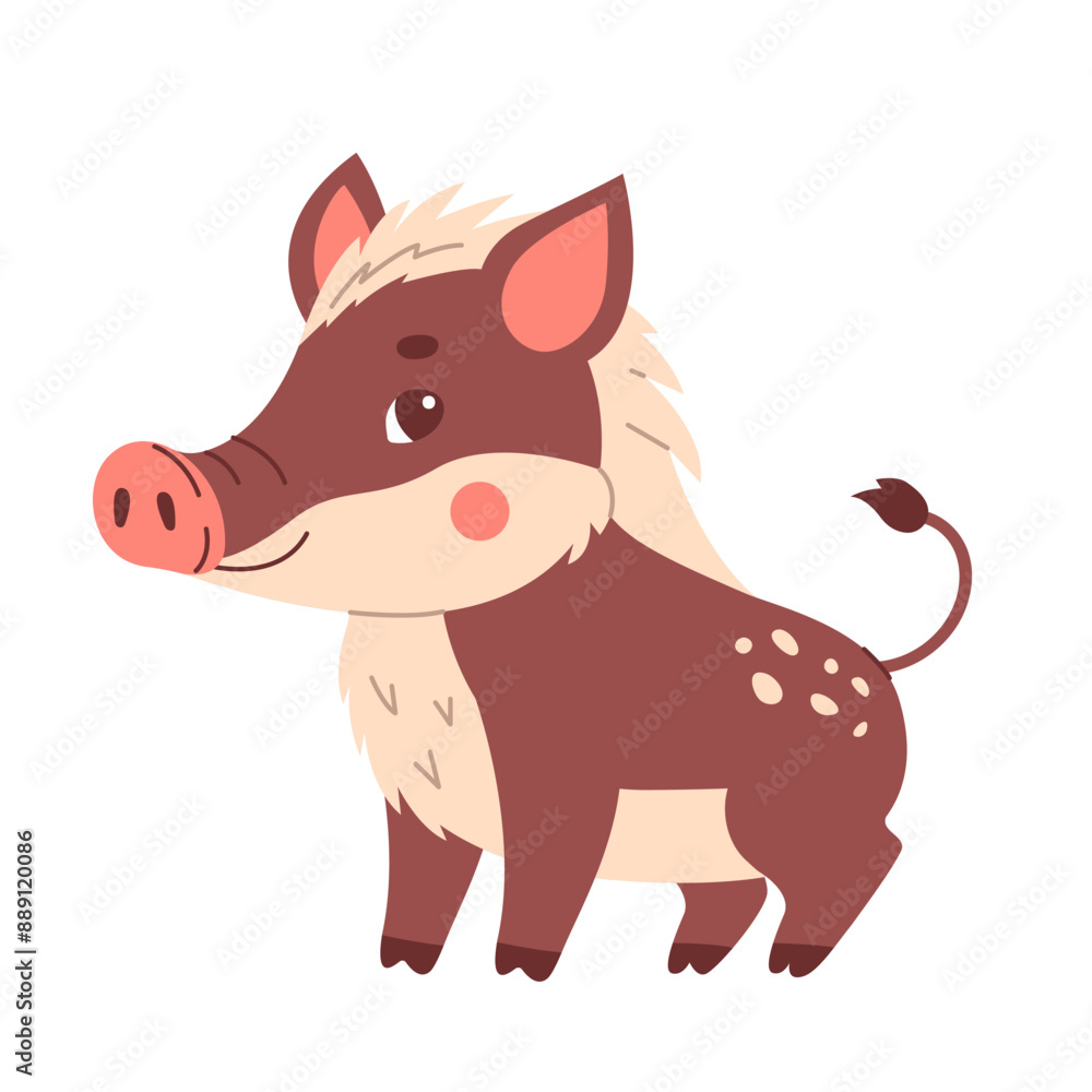 Obraz premium Childrens cute character. Forest animal. Wild boar isolated on white background.