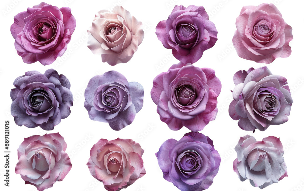 Twelve Delicate Pink And Purple Roses Isolated On White Background Twelve Delicate Pink And Purple Roses Isolated On White Background