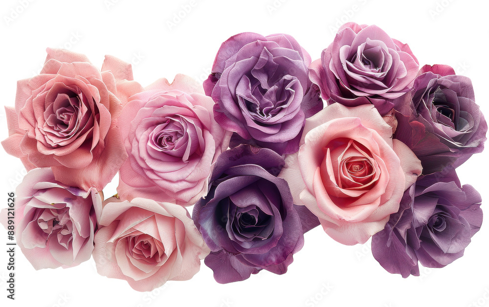 Closeup of a Bouquet of Pink and Purple Roses on White Background Closeup of a Bouquet of Pink and Purple Roses on White Background