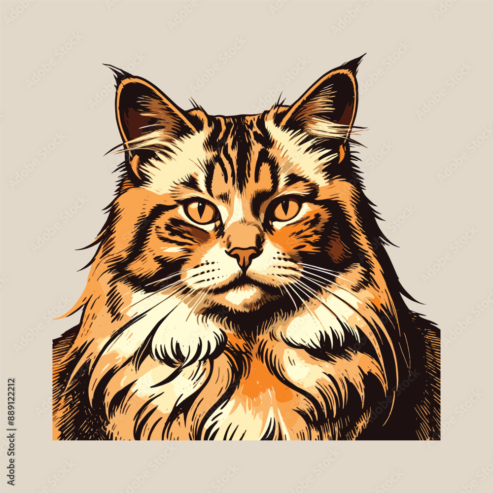 Fototapeta premium Detailed Cat Portrait Illustration