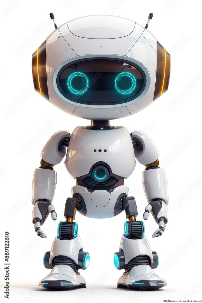 Advanced humanoid robot with blue eyes in a futuristic setting